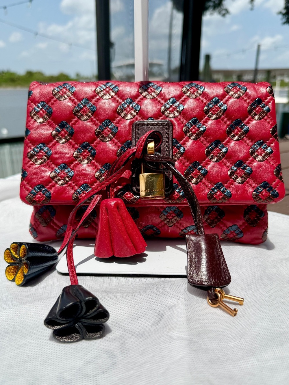 Marc Jacobs Memphis Tassel Padlock Pochette Clutch Bag Quilted Leather